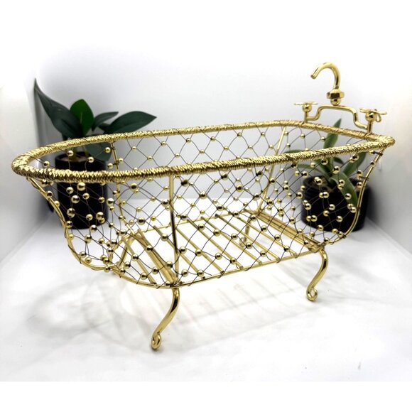 Metal Gold-tone Wire Bath Tub Shaped Basket - Picture 1 of 9
